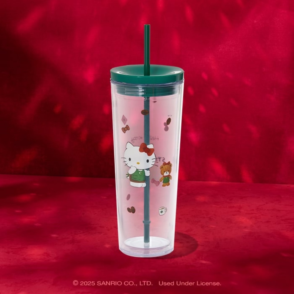 NWT Starbucks Hello Kitty Limited Edition Cold Cup Tumbler with Green Lid/Straw